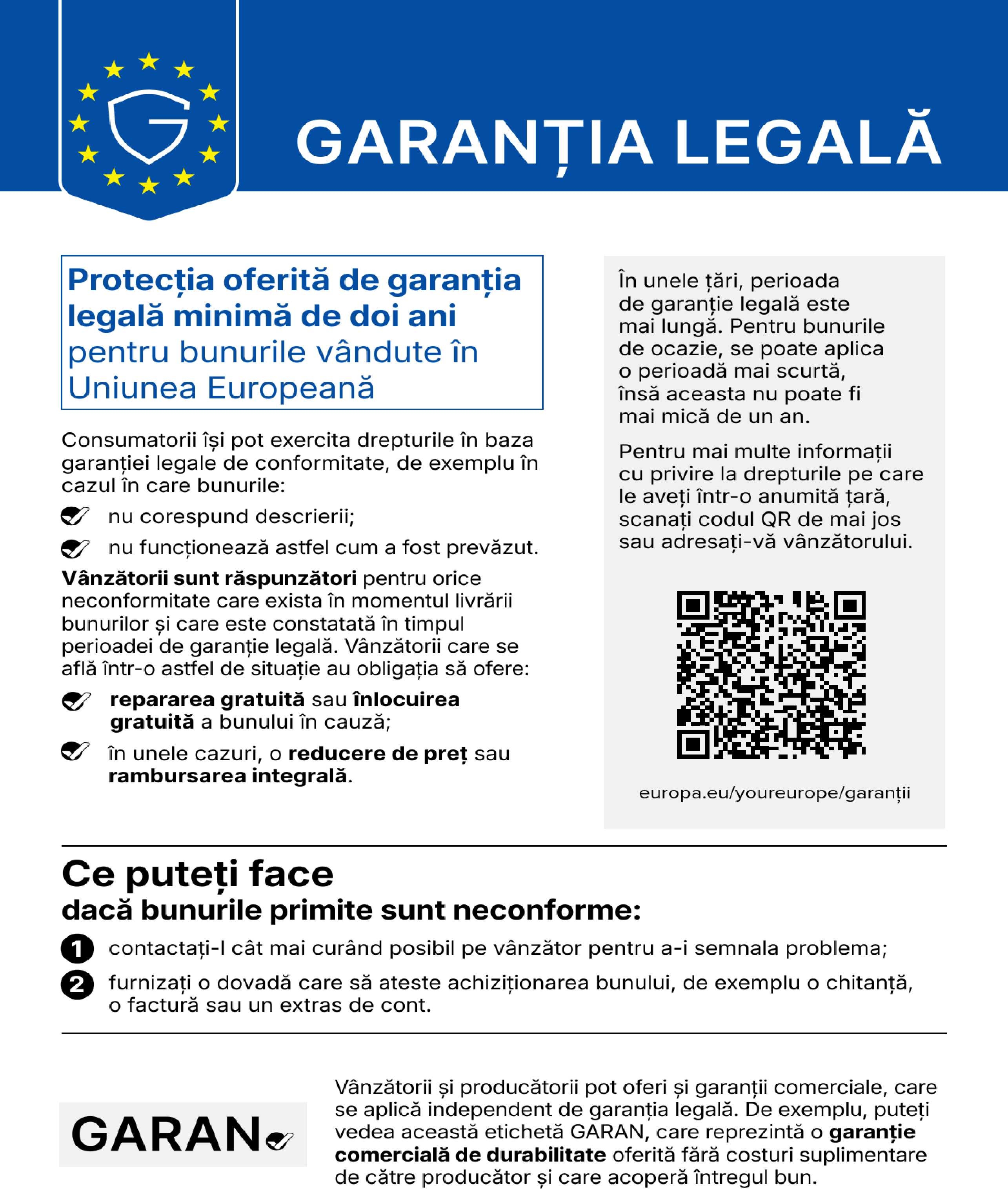 Informare armonizată privind garan?ia legală de conformitate a produsului